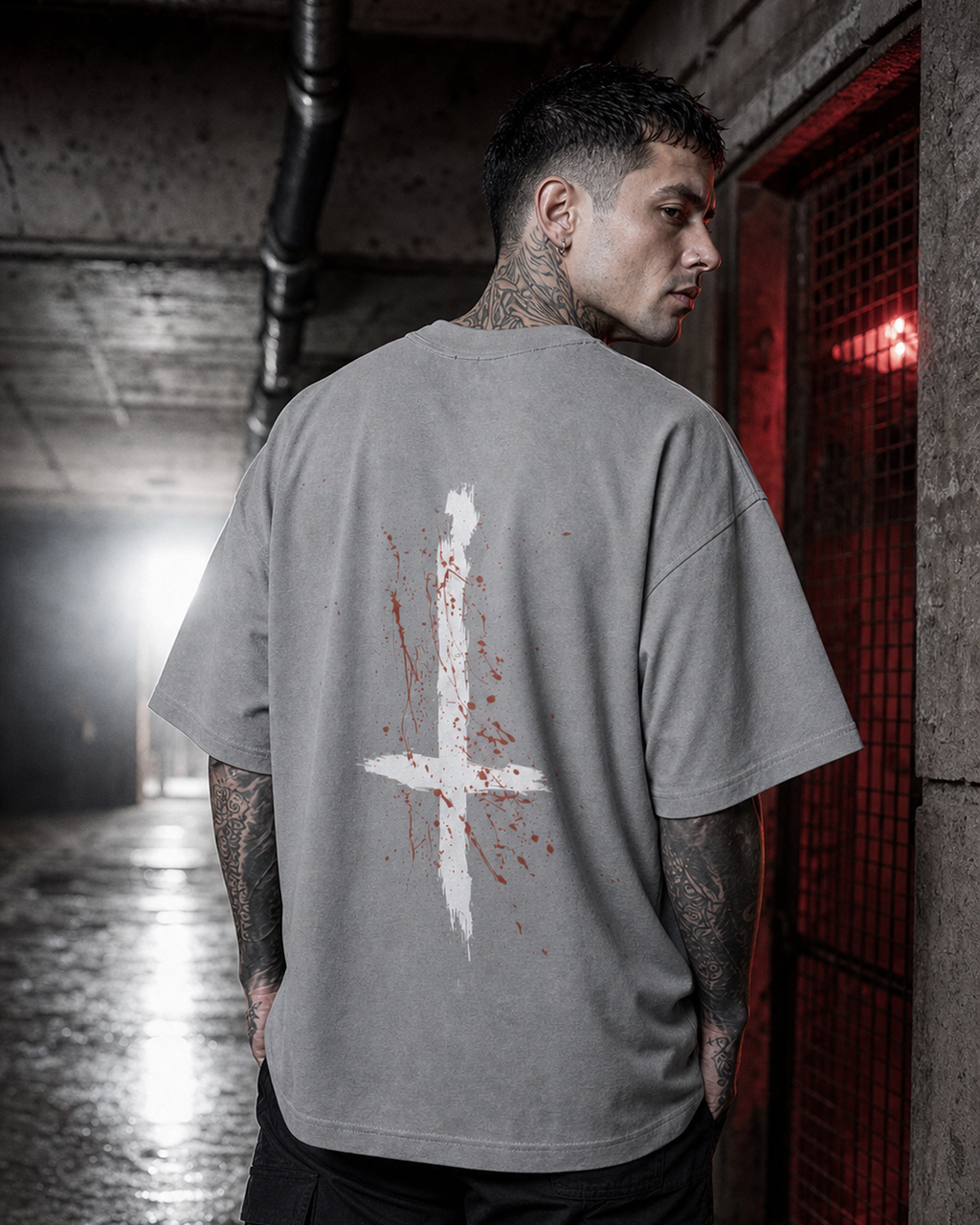 3V3RY1H8SU / Industrial Grey Oversized Graphic T-Shirt