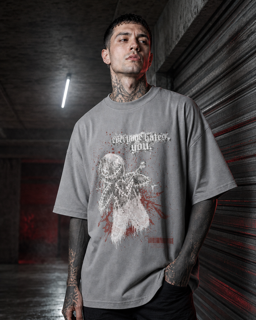 3V3RY1H8SU / Industrial Grey Oversized Graphic T-Shirt