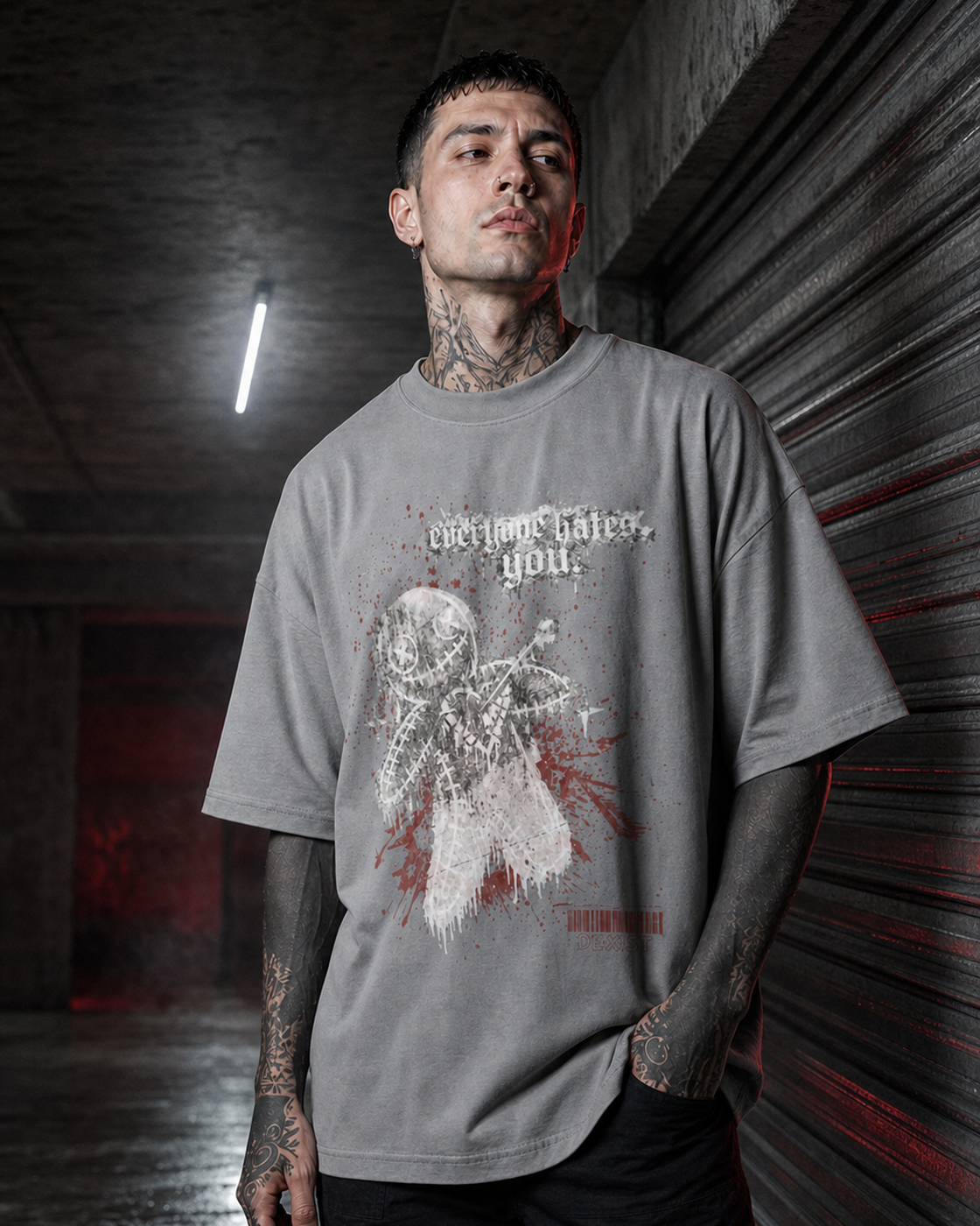3V3RY1H8SU / Industrial Grey Oversized Graphic T-Shirt