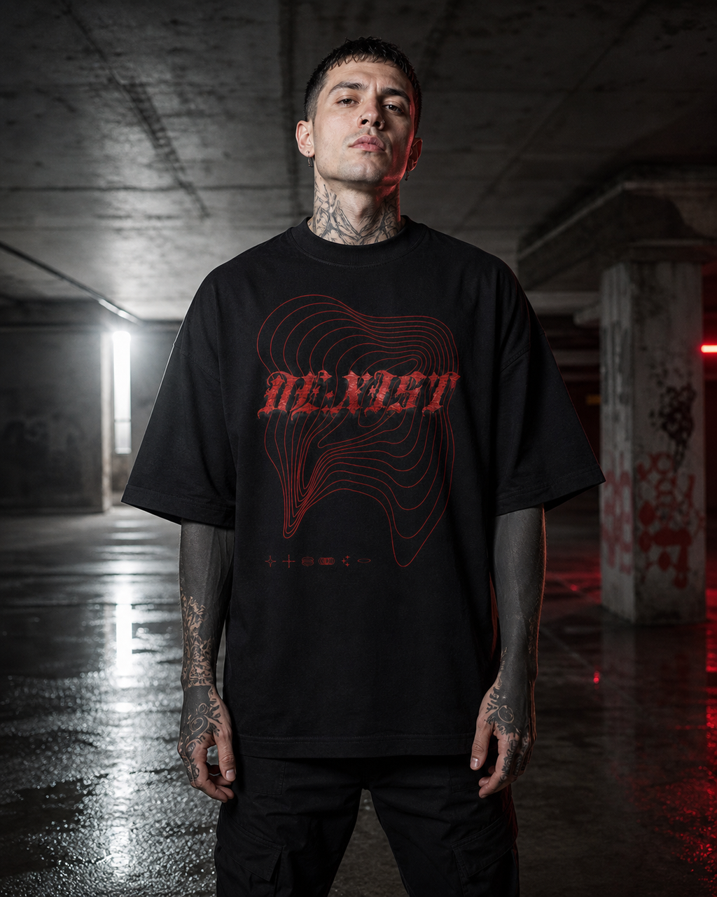 MALICE / Black Oversized Graphic T-Shirt