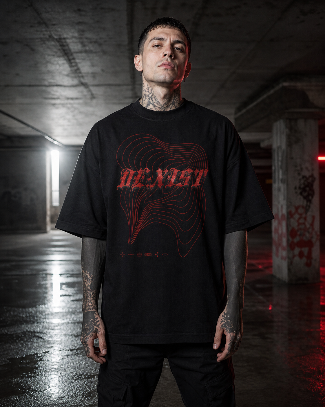 MALICE / Black Oversized Graphic T-Shirt